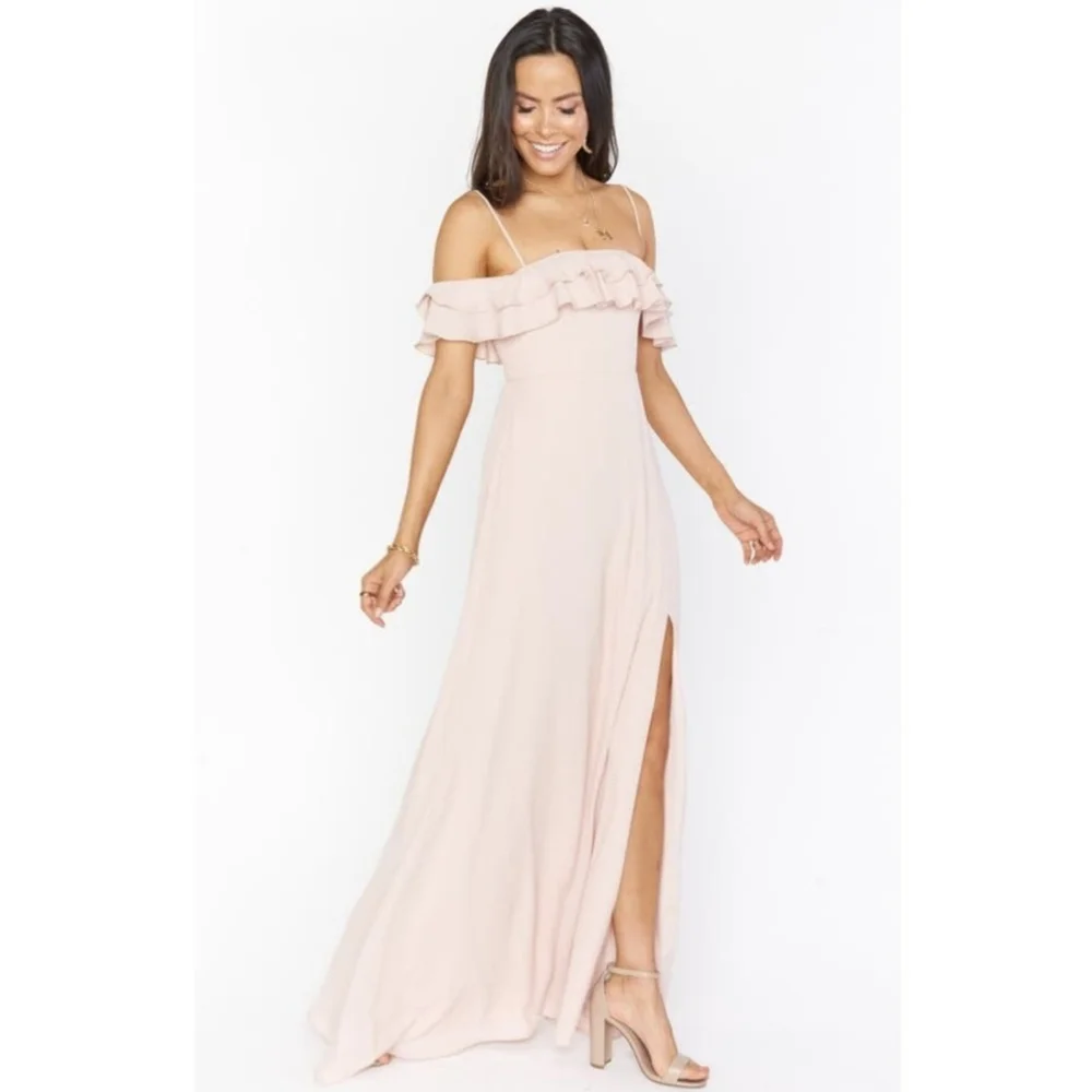 Emma Ruffle Maxi Dress ~ Dusty Blush Crisp Size XL - Picture 3 of 10
